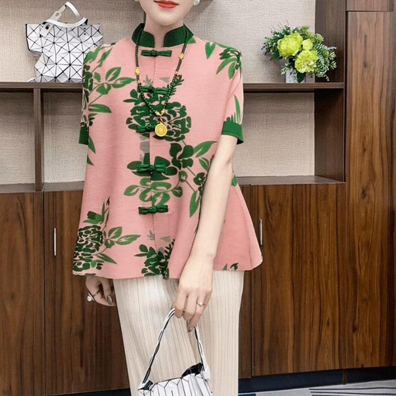 

Новый темперамент, модный и повседневный стиль, универсален для лета, ретро-женский топ на пуговицах в китайском стиле, с короткими рукавами. One Size розовый