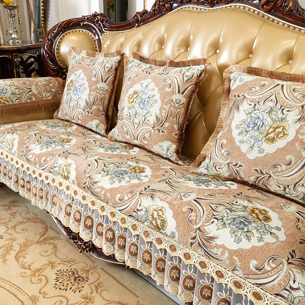 Sofabezug im Retro-Stil im europäischen Stil mit luxuriösen Kissen, rutschfest, universeller Sofabezug für alle vier Jahreszeiten, Möbelschutz