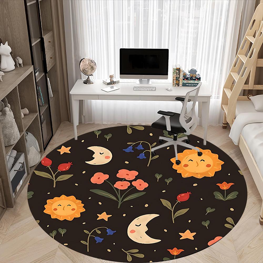 1PC Sunflower-patterned Chair Carpet for Office, Indoor Non-Slip Washable Carpet, Soft Comfortable Mat For Office Room Yy250930145