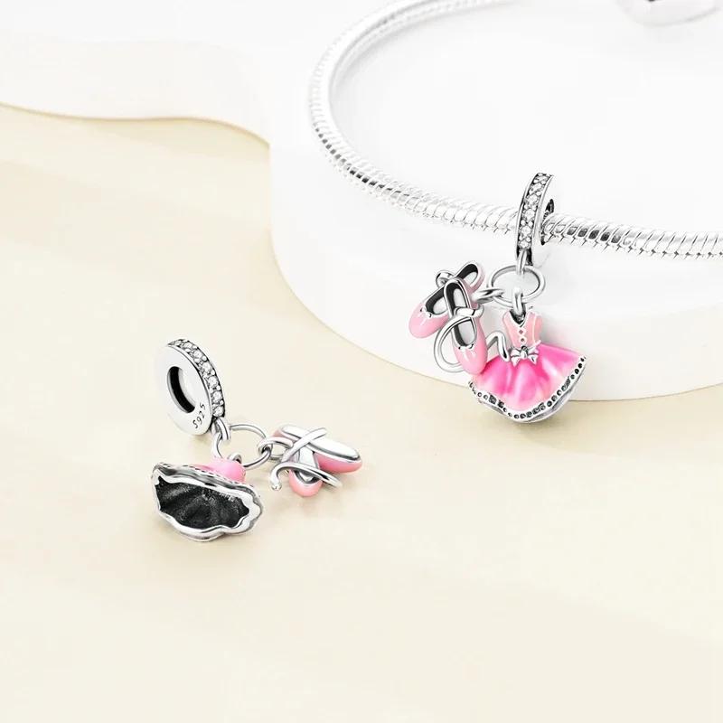 Copper Pink Ballet Shoes Skates Pendant Charms Fit Original Bracelet Necklace Jewelry Making For Women Gift
