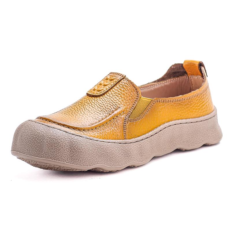 New Women's Loafers Shoe Antislip Retro Genuine Leather Shoes Women Comfortable Female Boat Shoes Spring and Autumn