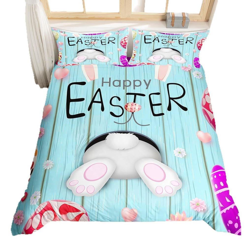 Easter Themed Duvet Cover Cute Rabbit Bedding Set Easter Egg Three-Piece Set