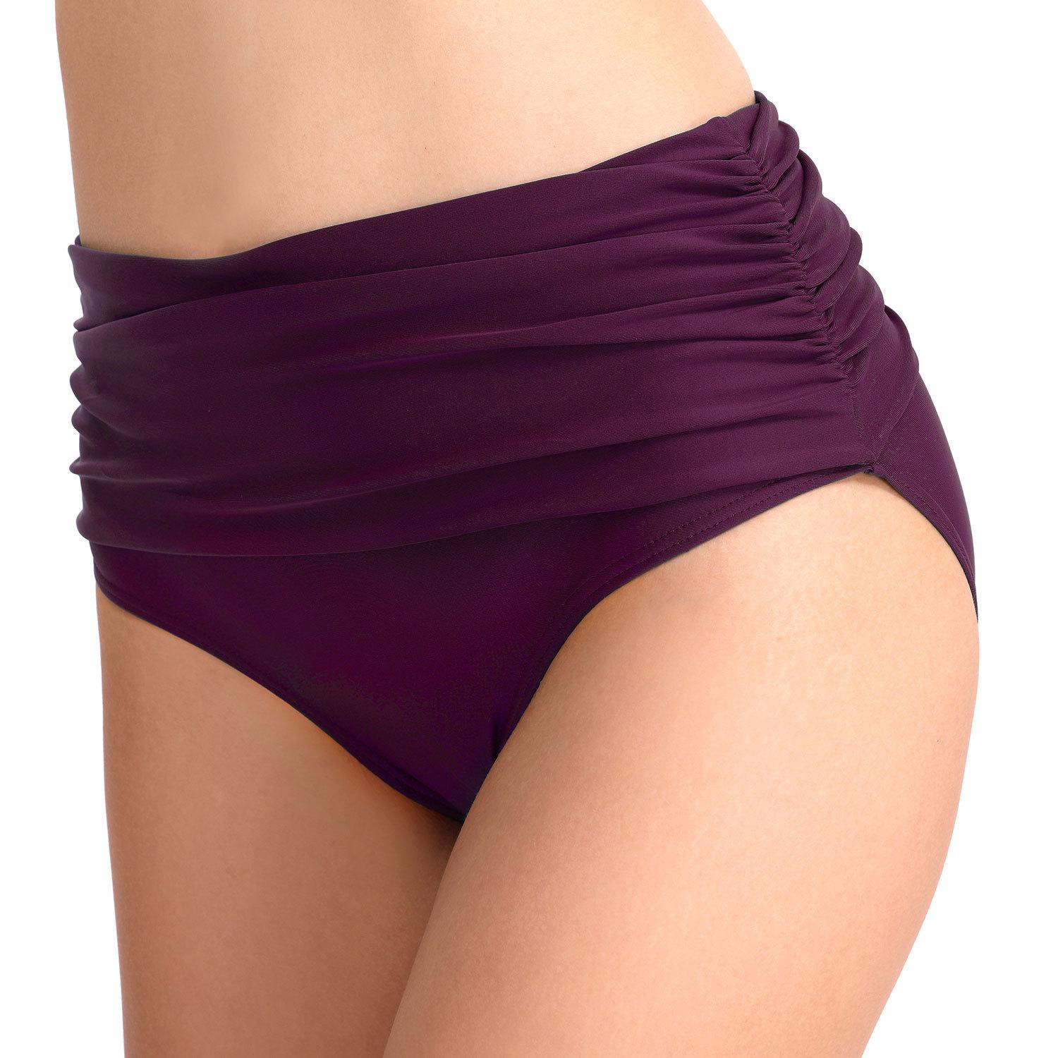 

Women’s High-Waist Ruched Triangle Bikini Bottoms, Stretch Modest Swimwear for Beach and Pool M фіолетовий