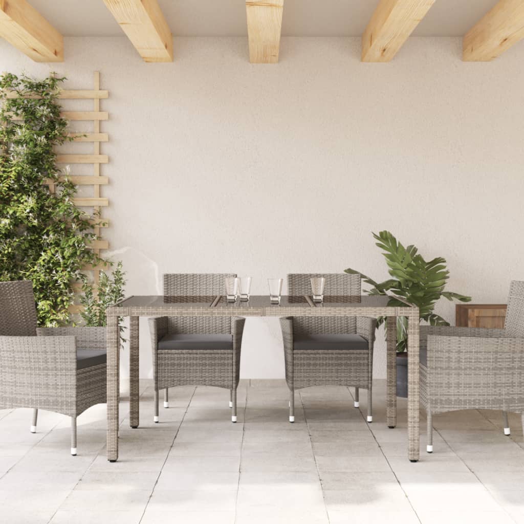 Garden Table with Glass Top, Grey, 150X90X75Cm, Pe Rattan