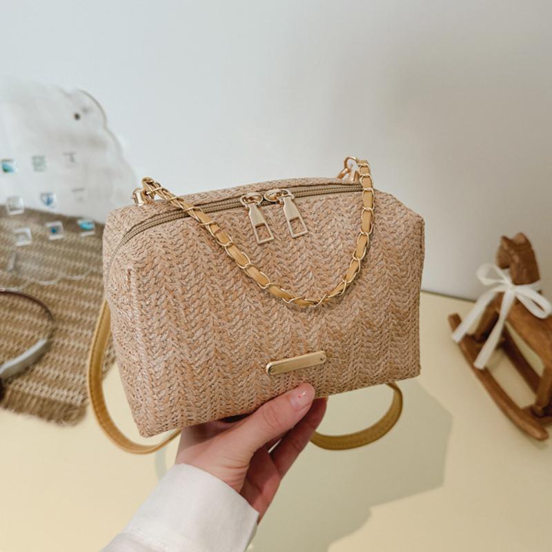 Yogodlns Fashionable Stylish Woven Straw Women's Bag New Trendy Chain Handbag Simple Woven Shoulder Crossbody Bag