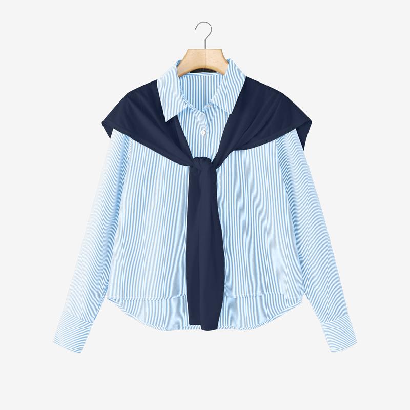 

ZANZEA Женская повседневная блузка в полоску с отложным воротником и длинными рукавами 3XL синий