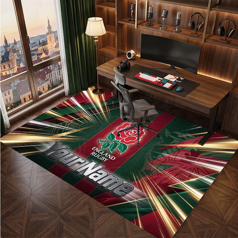 Tappeto in Velluto di Cristallo Personalizzato Rugby Inghilterra, Tappeto Morbido Antiscivolo con Testo Nome Personalizzato per Soggiorno Camera da Letto