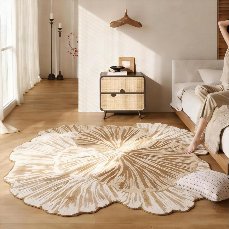 

80x90cm Irregular Lotus Leaf Shaped Area Rug Aesthetic Art Non-slip Floor Mat for Bedroom Living Room Study Home Decor 80x90CM светло-коричневого