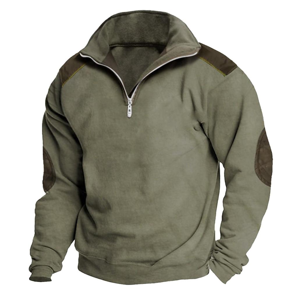 Men's Vintage High Neck Top Half Zip Sports Long Sleeve Sweater