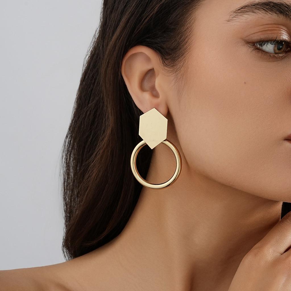 Stylish Minimalist Versatile Geometric Drop Earrings Modern Gold Plated Design