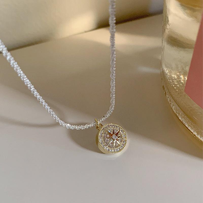 Корейское восьмиконечное звездное ожерелье со стразами для женщин – Высококачественная блестящая циркониевая цепочка на ключицу, Осенний/Зимний аксессуар.