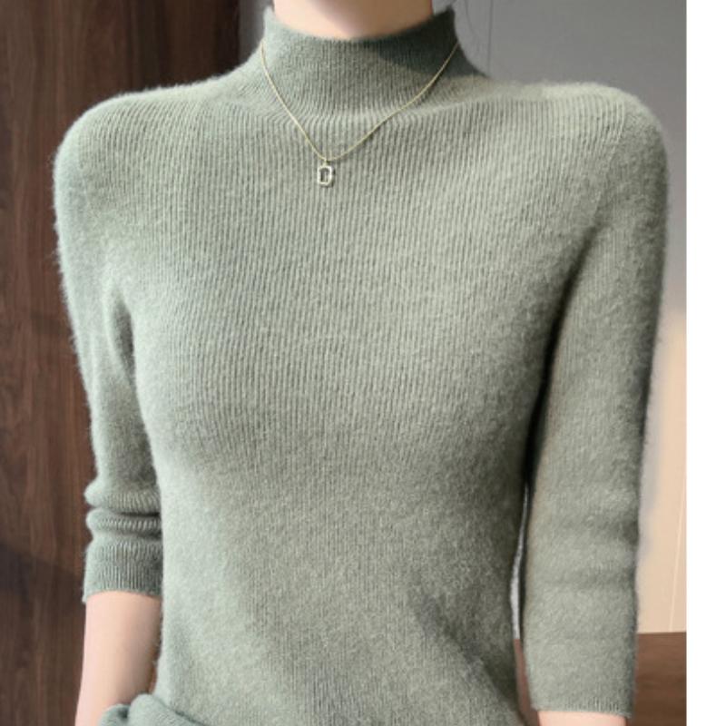 New Spring and Summer Half-high Neck Short-sleeved Sweater for Women's Fashionable Base Shirt with A 7-quarter Sleeve Sweater Slim-fit Body