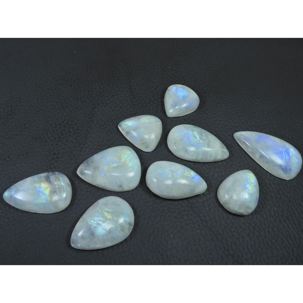 19-29MM Natural Rainbow Moonstone Pear Cabochon Loose Gemstone 09 Pcs Lot C-536