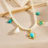 Fashion Stainless Steel Faux Pearl Pendant Necklace with Cherry and Starfish Design for Women