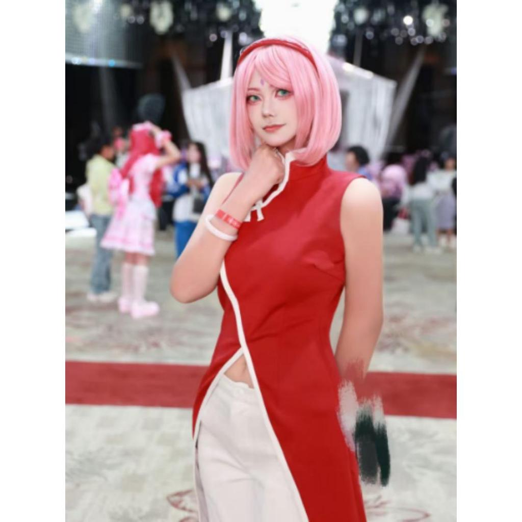 Naruto Shippuden Sakura Haruno Cosplay Uniform, Female Leaf Village Ninja Role Play Costume for Anime Party