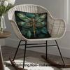 1Pc Of Luxurious Decorative Pillowcase - Elegant Dragonfly Pattern In Green Gold - Single-Sided Printed Unfilled Design