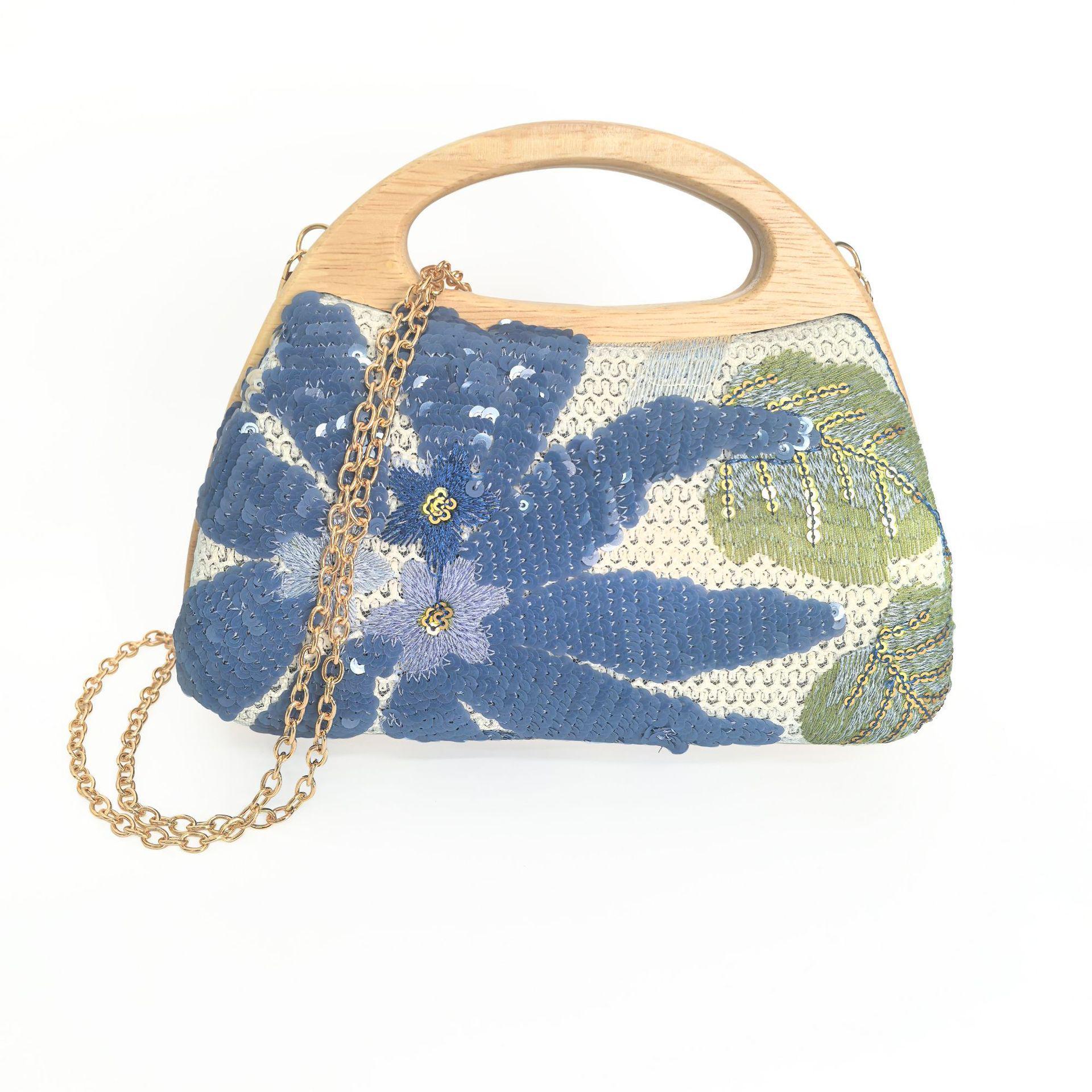 

Элегантная женская вечерняя сумочка с вышивкой пайетками в китайском стиле синий/белый