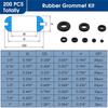 A25F-Rubber Grommet Kit Hollow 200Pcs, Hallow Firewall Grommets Assortment 8 Sizes Wire Grommets For Wiring, Hole Plugs,Automoti