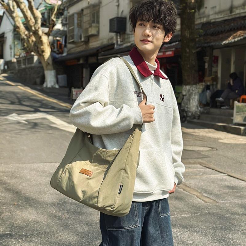 New student canvas bag fashionable solid color shoulder messenger bag large capacity tote bag casual