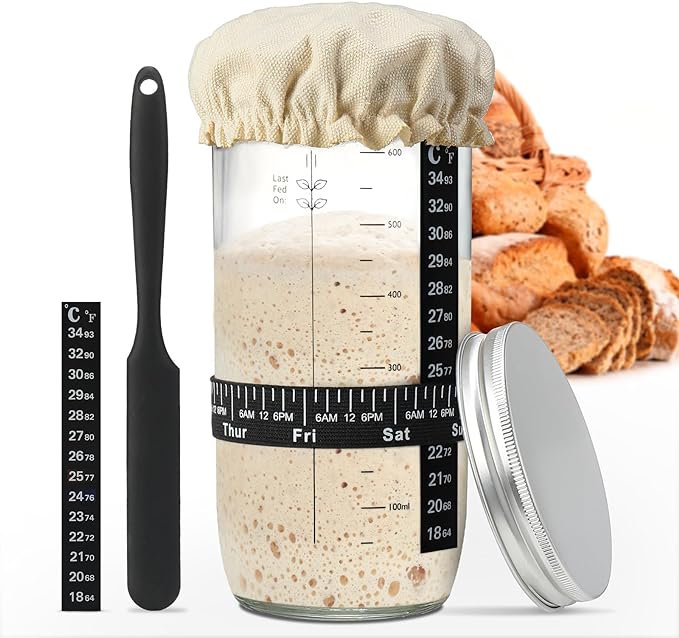 

Банка для закваски объемом 24 унции, стартовый набор для закваски с маркированной датой, лента для кормления, банка для брожения закваски, скребок, инструменты для выпечки