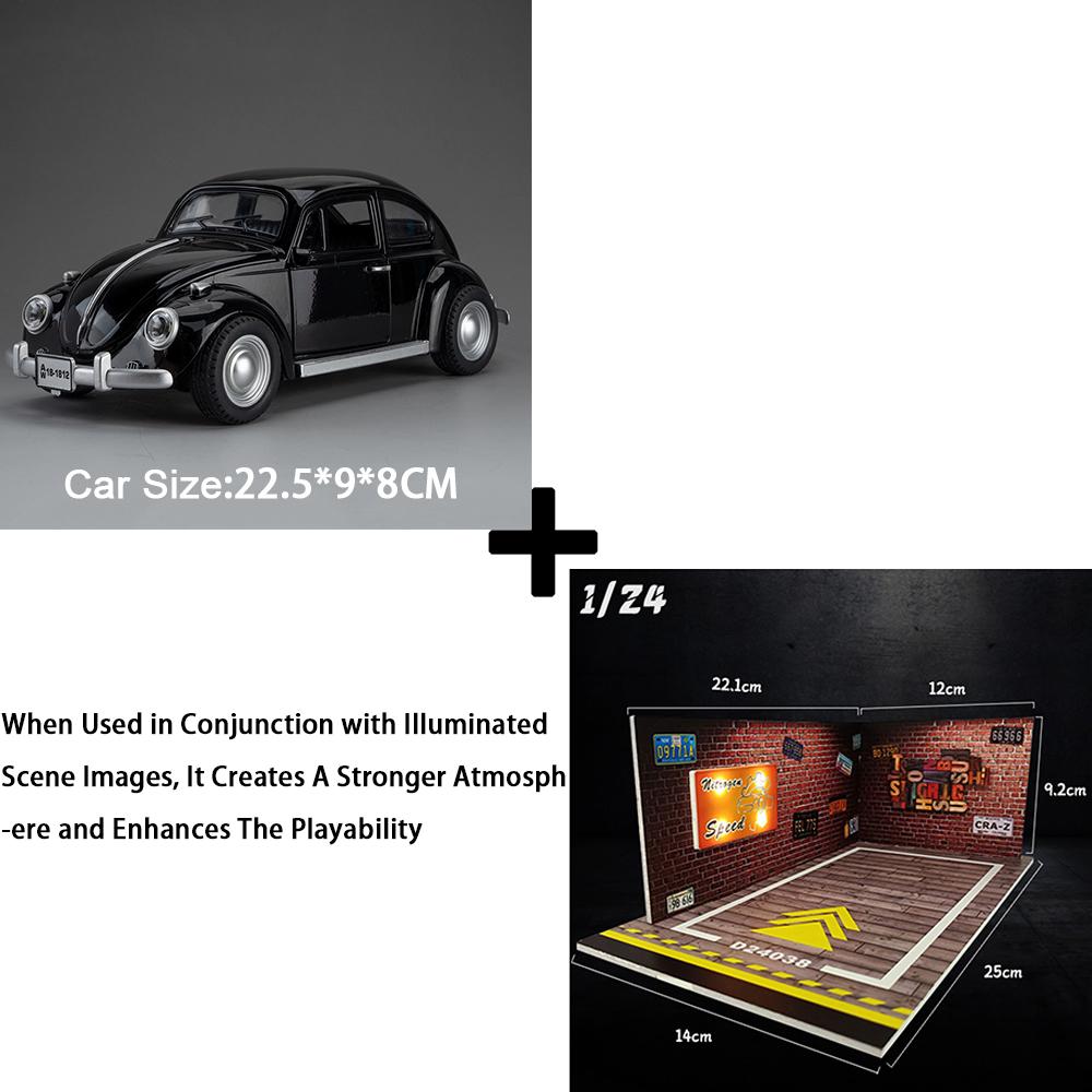 1:18 Mini Beetle 1955 Model Toy Cars Alloy Diecast Pull Back 4 Doors Opened Sound Light Simulation Vehicle Toys for Kids Gifts