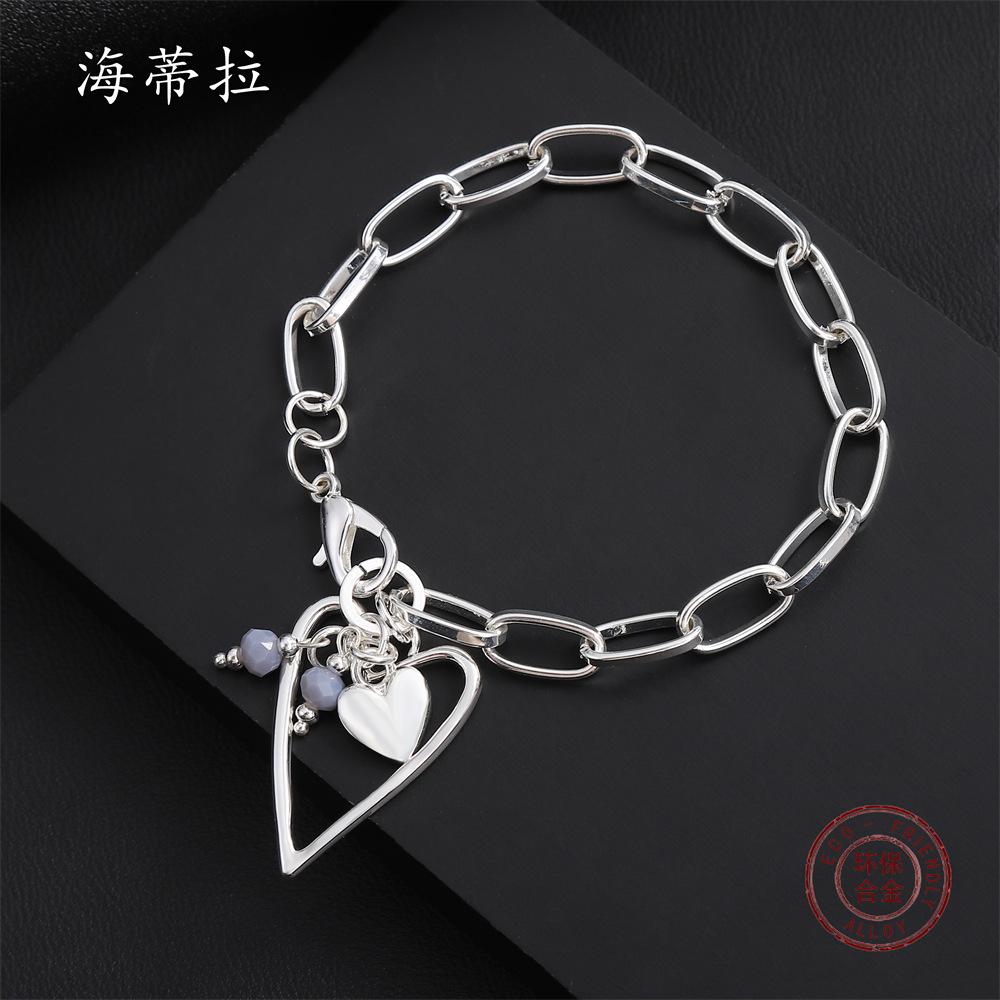New hollow love thick chain bracelet, fashionable and fresh couple versatile heart-shaped punk pendant bracelet