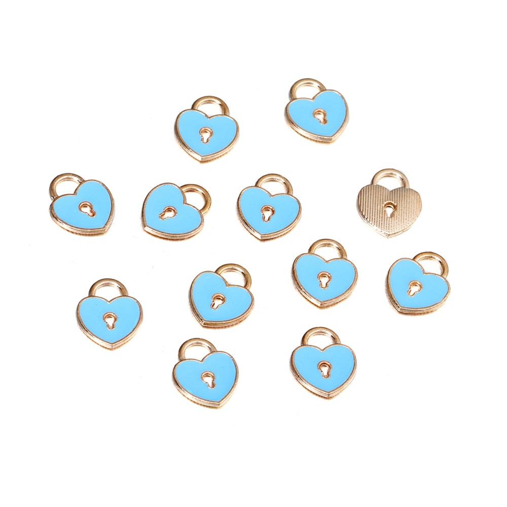 10Pcs/Bag Alloy Love Heart Small Key Lock Shape Charms Enamel Pendant For DIY Bracelet Necklace Jewelry Making Accessories