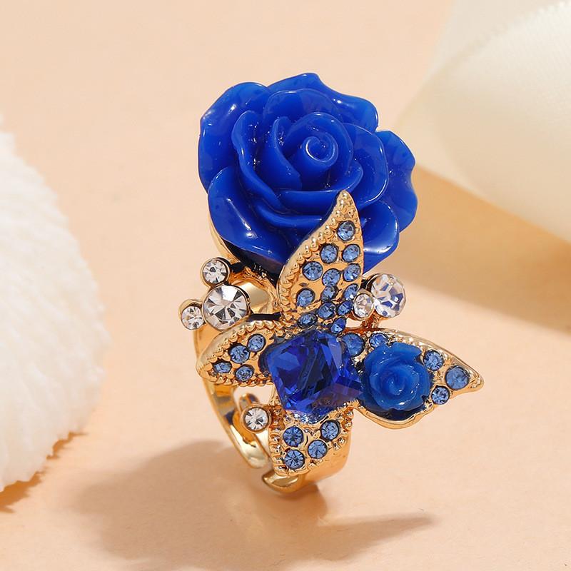 5 Color Women Rose Ring Fashion Exquisite Retro Butterfly Accessories Decorative
