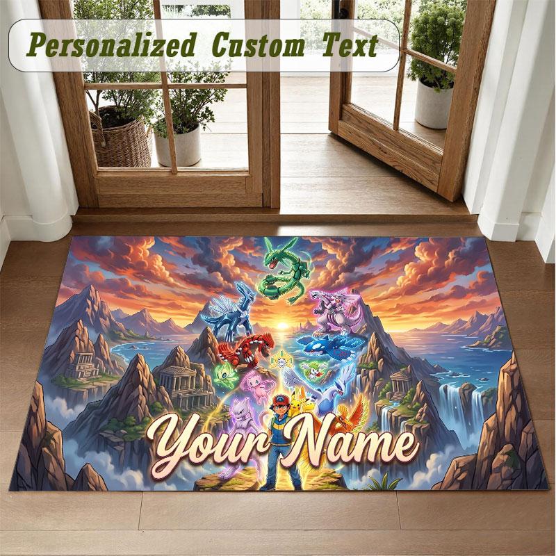 Crystal Velvet Square Rug Custom NamePokémon Pattern Non Slip Home Floor Decor Rug