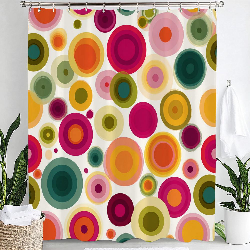 1pc Modern Minimalist Color Dot Pattern Shower Curtain,Bathroom Decorative Curtain, Printed Fabric Home Curtain with Hooks