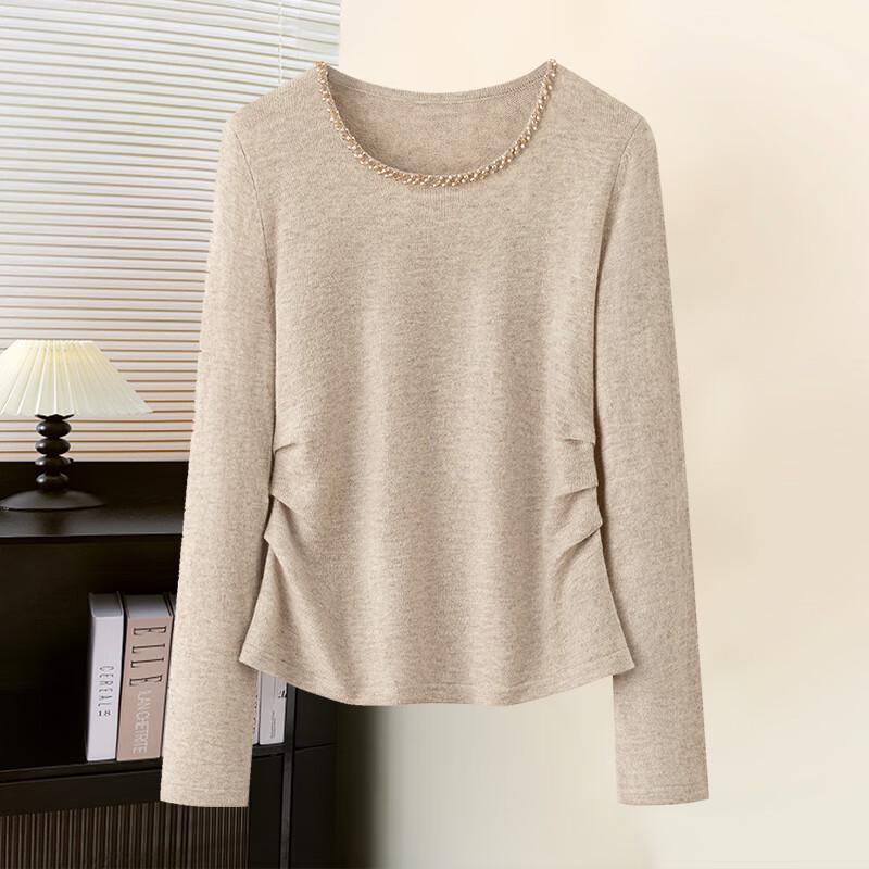 

Sibaishe Women s Beaded Round Neck Wool Blend Knit Sweater S