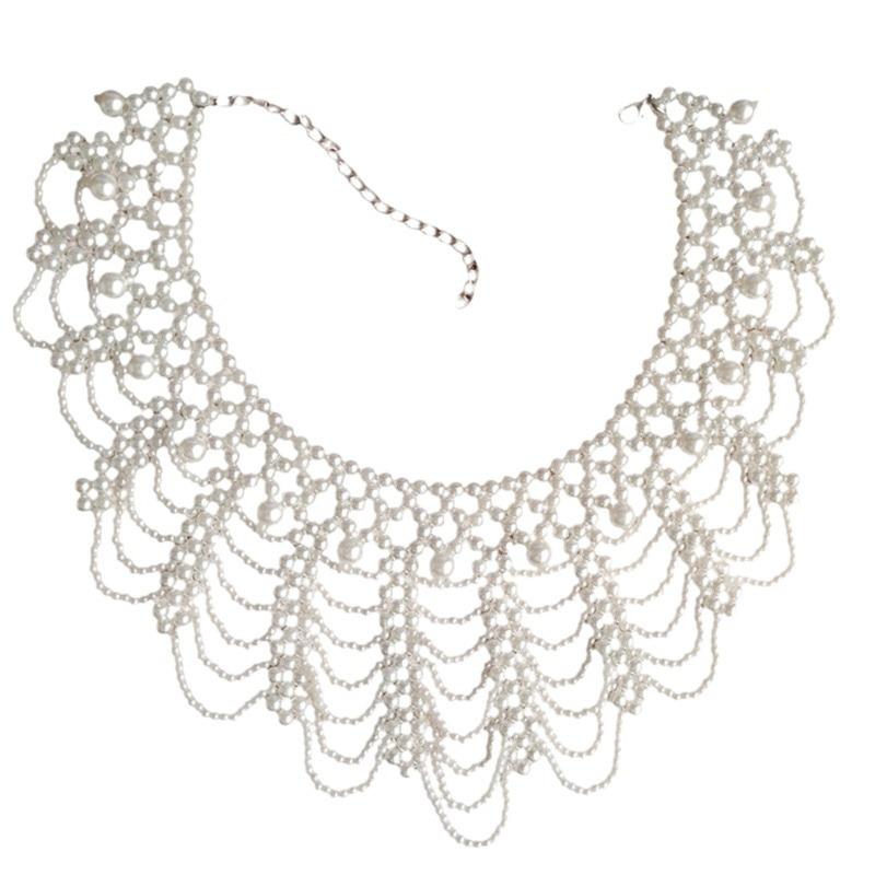 Vintage Hand-Woven Pearl Choker: Multi-Layer Hollow Wave Design