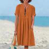 Nuovo Vestito Estivo Casual da Donna Lento Moda Retro Cotone Lino Manica Corta Scollo a V Ruffled
