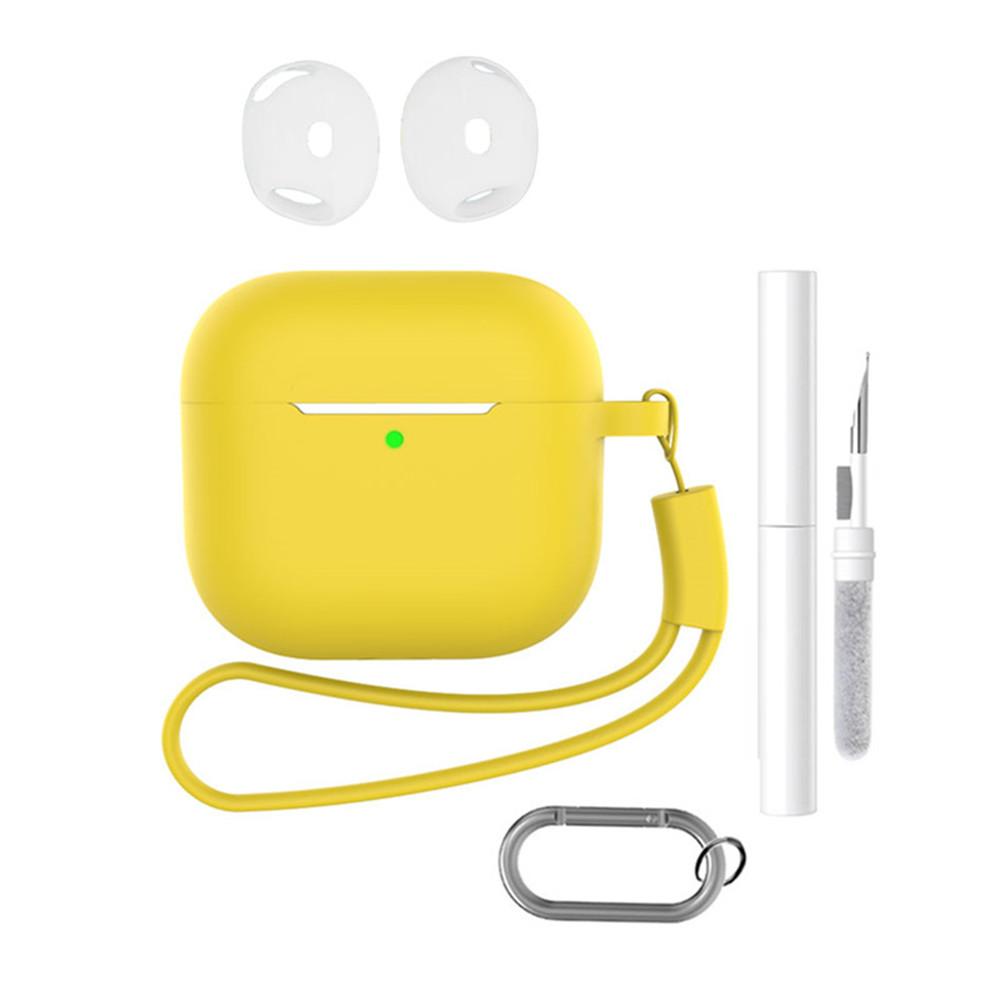 For AirPods 4 Earphone Silicone Case Set with Anti-Lost Keychain, Strap, Ear Tips, Cleaning Pen
