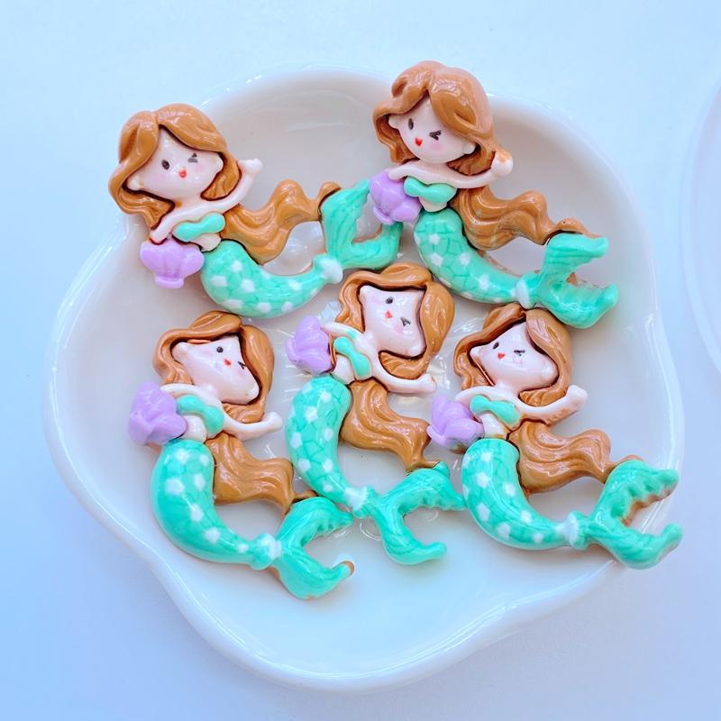 

10Pcs New Cute Resin The Mermaid Princess Series Flat Back Fit Phone Deco Parts Embellishments for Hair Bows Accessories