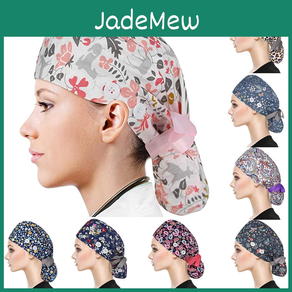 Buttons Bouffant Cap Scrub With Hat With Sweatband For Womens And Mens
