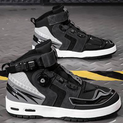 Four Seasons UNISEX Motorcycle Boots Large Size Rotating Buttons, Leather Anti -sliding Collision Motorcycle Boots Men's Sports Shoes