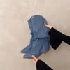 Fashion Pointed Denim Single Boots Women's Four Seasons Sleeve Non-Slip Wear-Resistant Square Heel Mid-Cone Boots