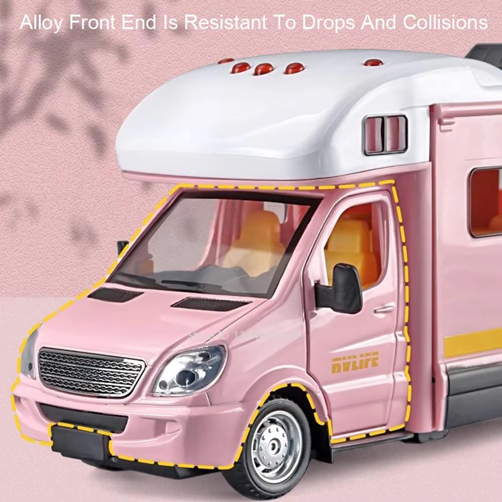1/32 Scale Diecast Luxury RV Recreational Vehicle Car Model Metal Toy Motorhome Camper Van Touring Car Model Sound and Light Kids Gift