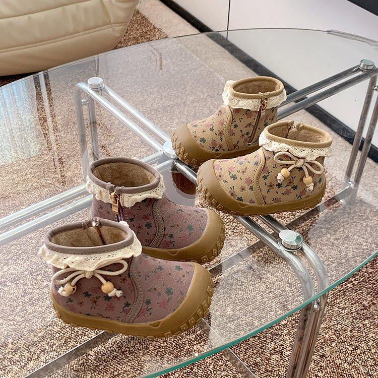 Children's cotton boots 2025 winter warm girls' snow boots soft-soled baby leather boots printed sweet boots foreign style