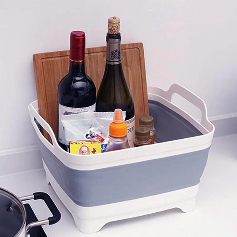 Collapsible Portable Plastic Vegetable Wash Basin with Drain Plug for Dish Storage Vegetable and Fruit Washing Chill Bucket