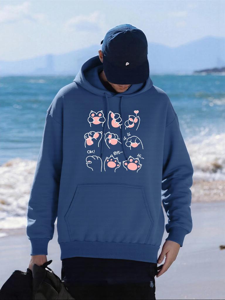 Creative Palm Gesture Printing Men Hoodies Multicolor Loose Hoody Fleece Casual Streetwear All-Match Comfortable Man Clothing