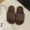 Thick-bottomed fluffy slippers for women to wear in the autumn and winter of 2025, the new one-word velvet warm lamb cake wool cotton mop is versatile