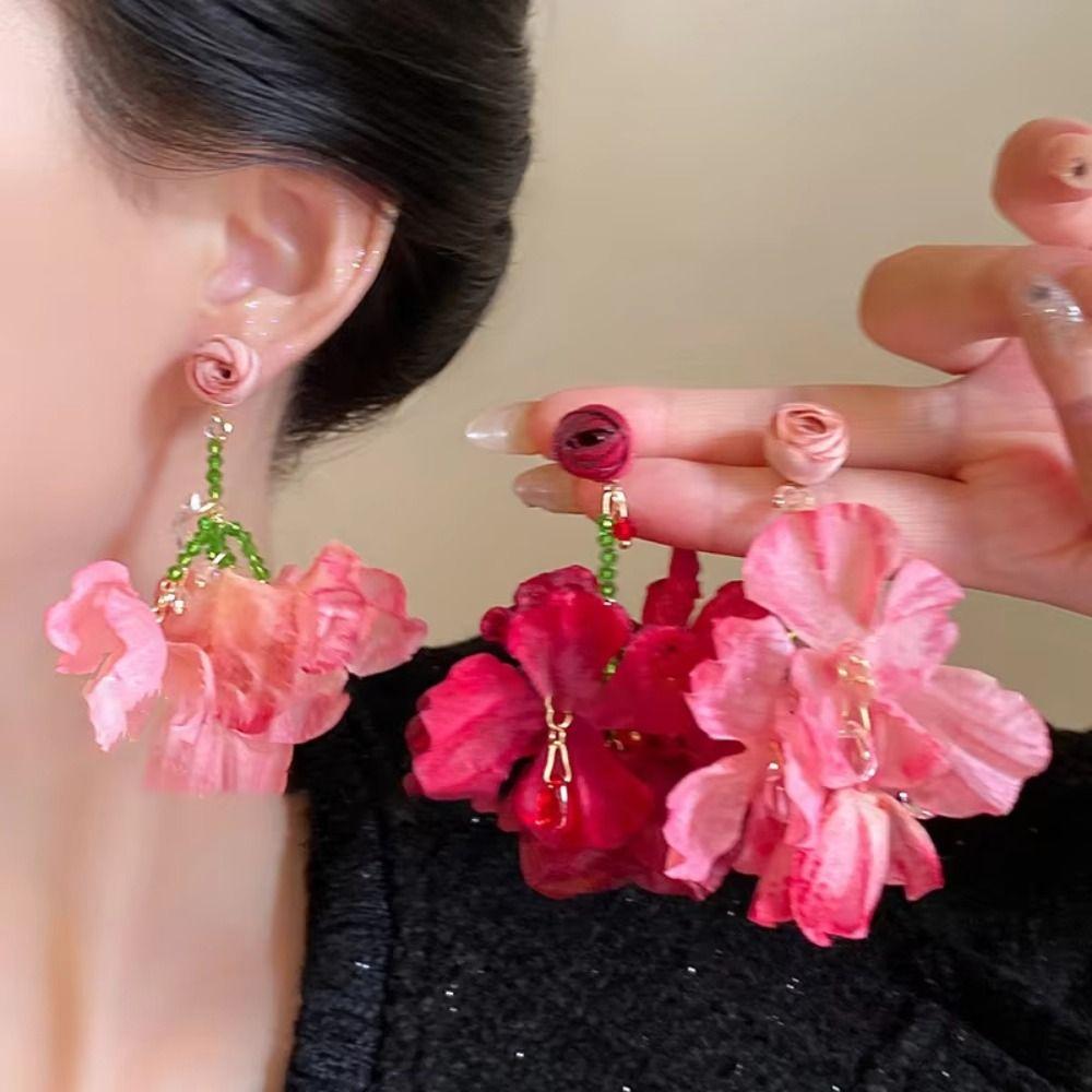 Glass Crystal Beach Earrings Sweet Petals Stud Earrings Trendy Flower Dangle Earrings Party