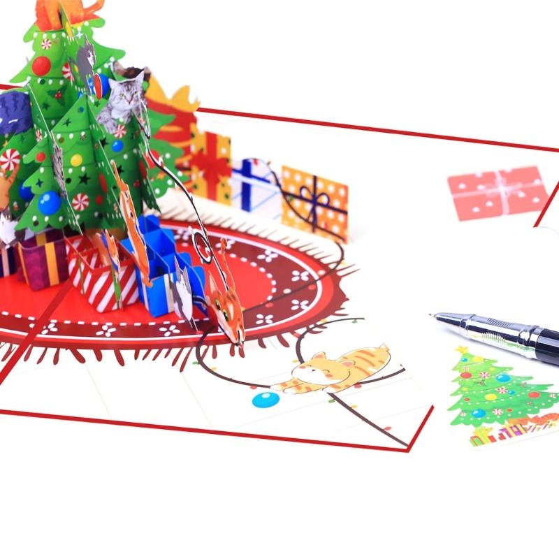Handcrafted 3D Paper Sculpture Christmas Greeting Card Featuring Cats Design And Recyclable Ecological Friendly Materials
