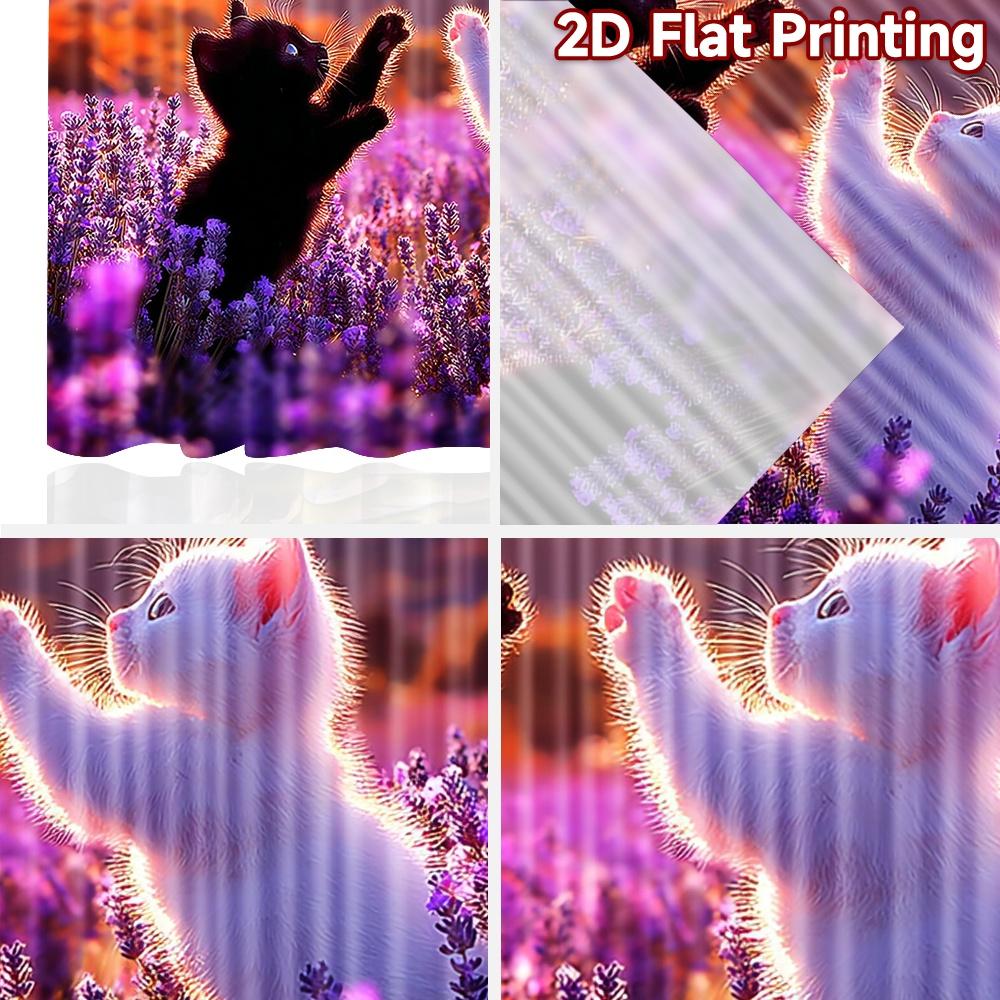 2D flat printing 2pcs Curtains Black White Kittens Lavender Sunset Digital Printed Polyester Drapes Festive Holiday for Indoor