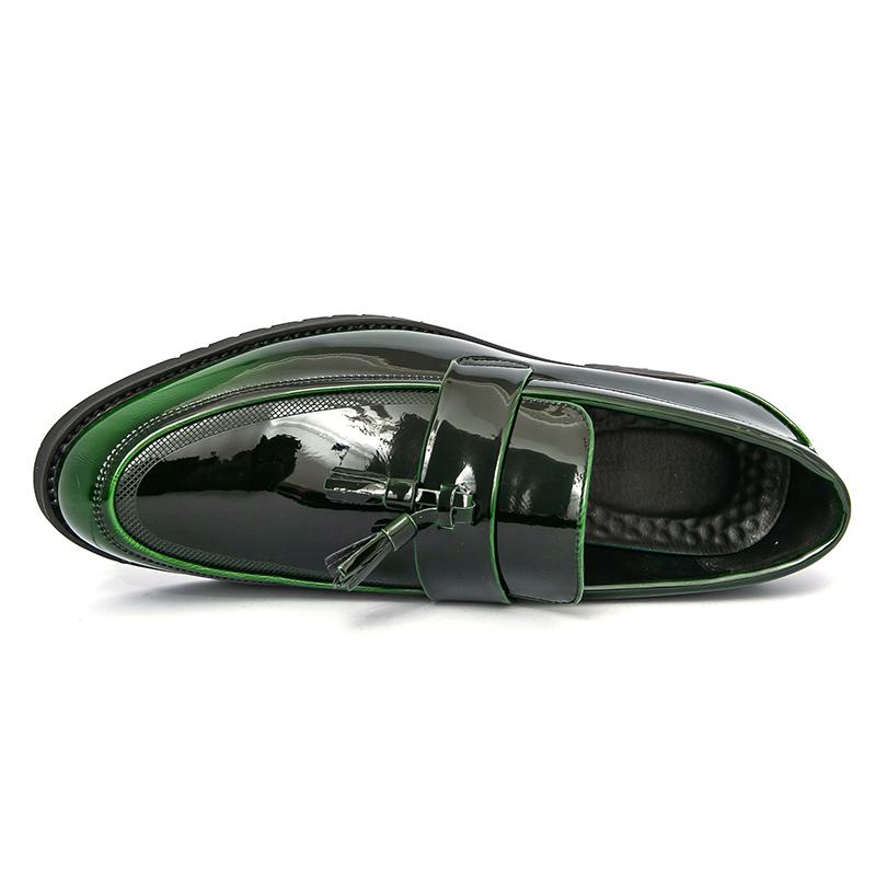 Men Loafers Green Leather Shoes Thick Sole Formal Business Wedding Dress Prom Red Shoes Large Size