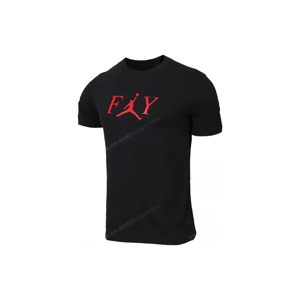 Jordan Contrast Letter Logo Print Round Neck Pullover Sports Breathable Short Sleeve T-Shirt Men Tops Black AT8933-010