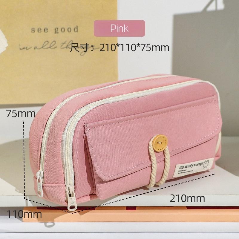 Korean Style Minimalist Solid Color Pencil Case Student Large-capacity Layered Pencil Bags Multi-functional Storage Supplies
