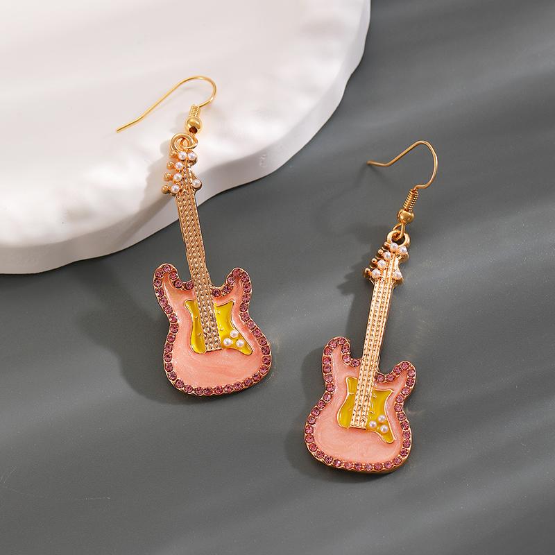 Fashion Retro Punk Style Alloy Drip Oil Guitar Pendant Earrings Neutral Creative Daily Party Jewelry Gifts